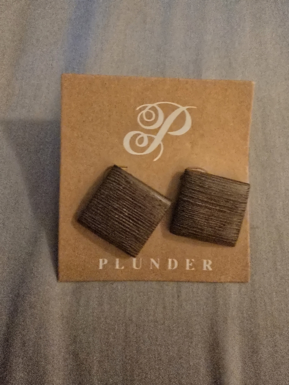 Plunder Square Wrapped Stud Earrings In Brown-NWT!